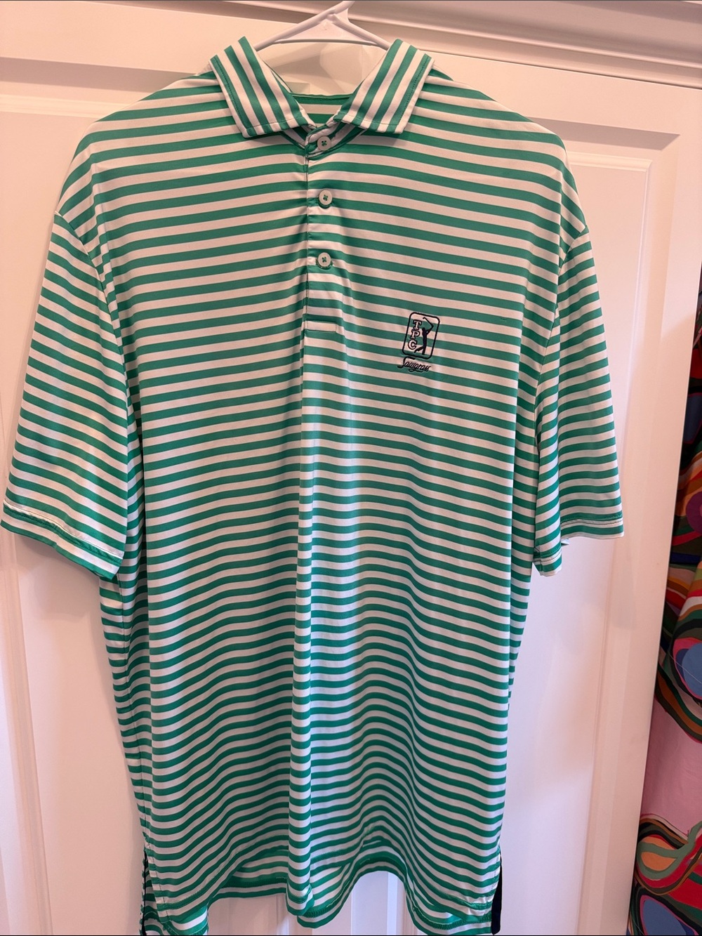 Striped Green and White Men's Golf Shirt